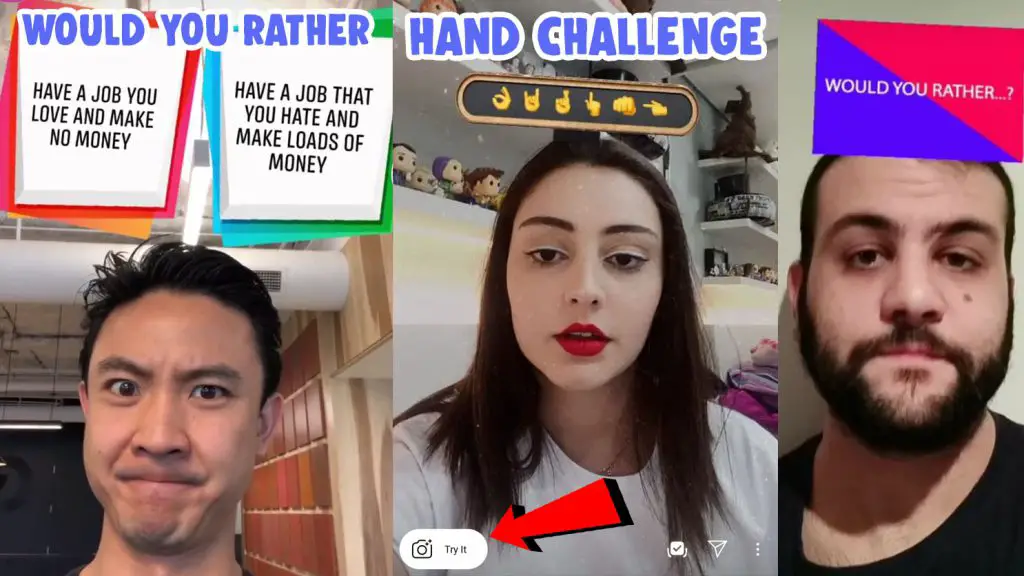 hand challenge instagram and would you rather instagram filter