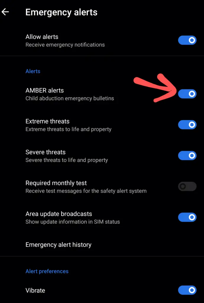 disable amber alerts android