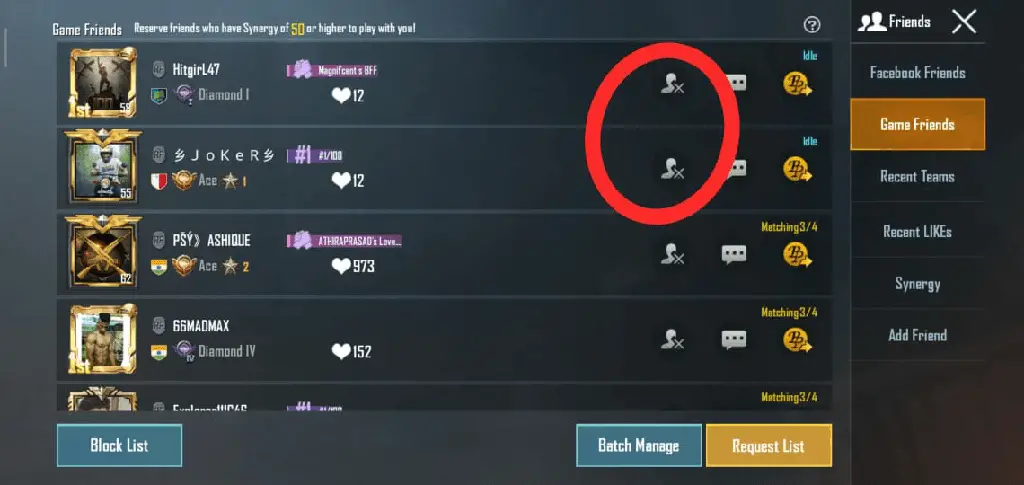 how to remove friends on pubg mobile