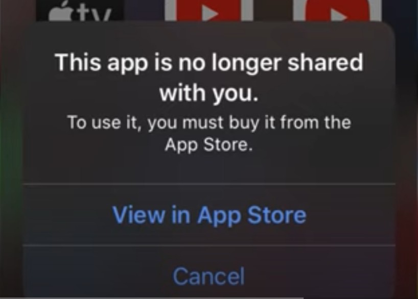 youtube this app is no longer shared with you
