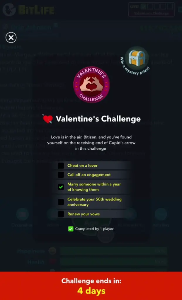 bitlife valentines challenge