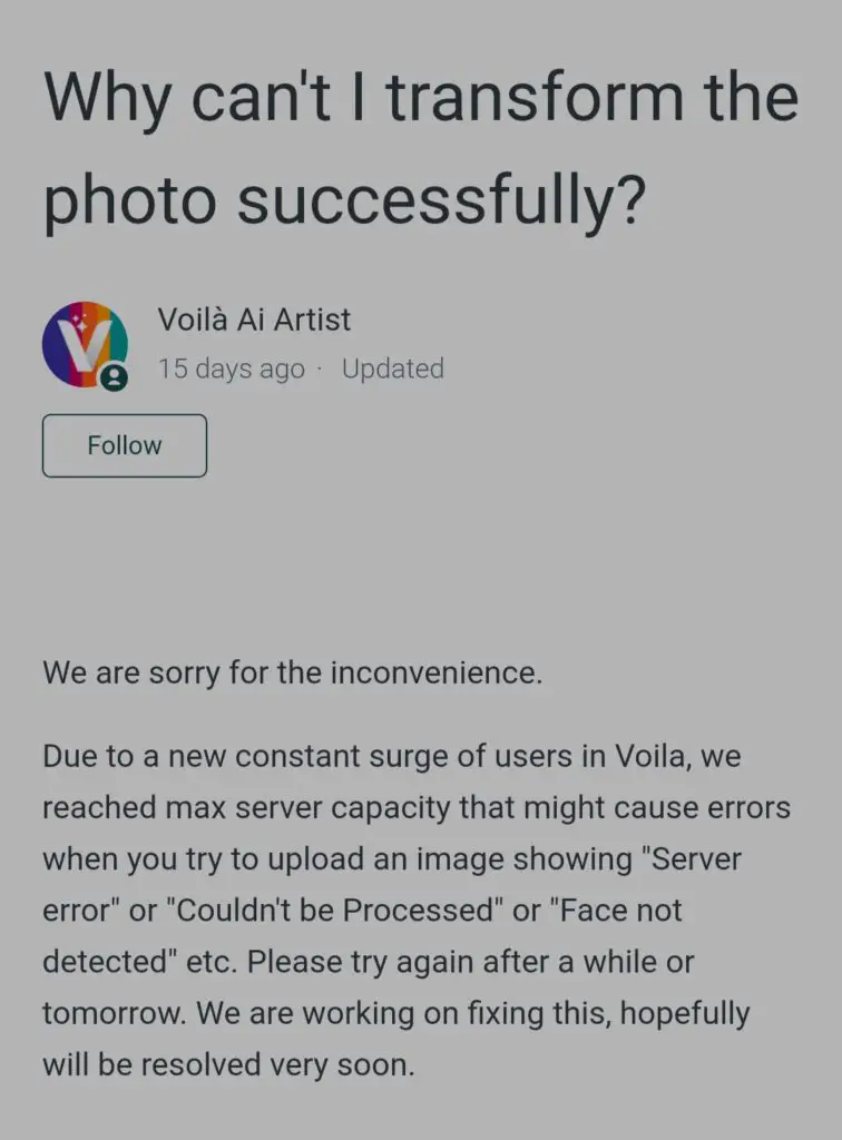 voila ai app not working face not detected