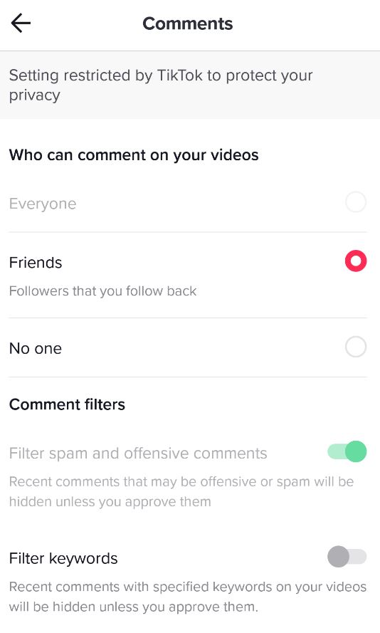 filter comments on tiktok video