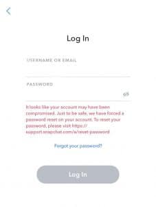 snapchat account compromised fix