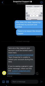 snapchat account compromised locked error