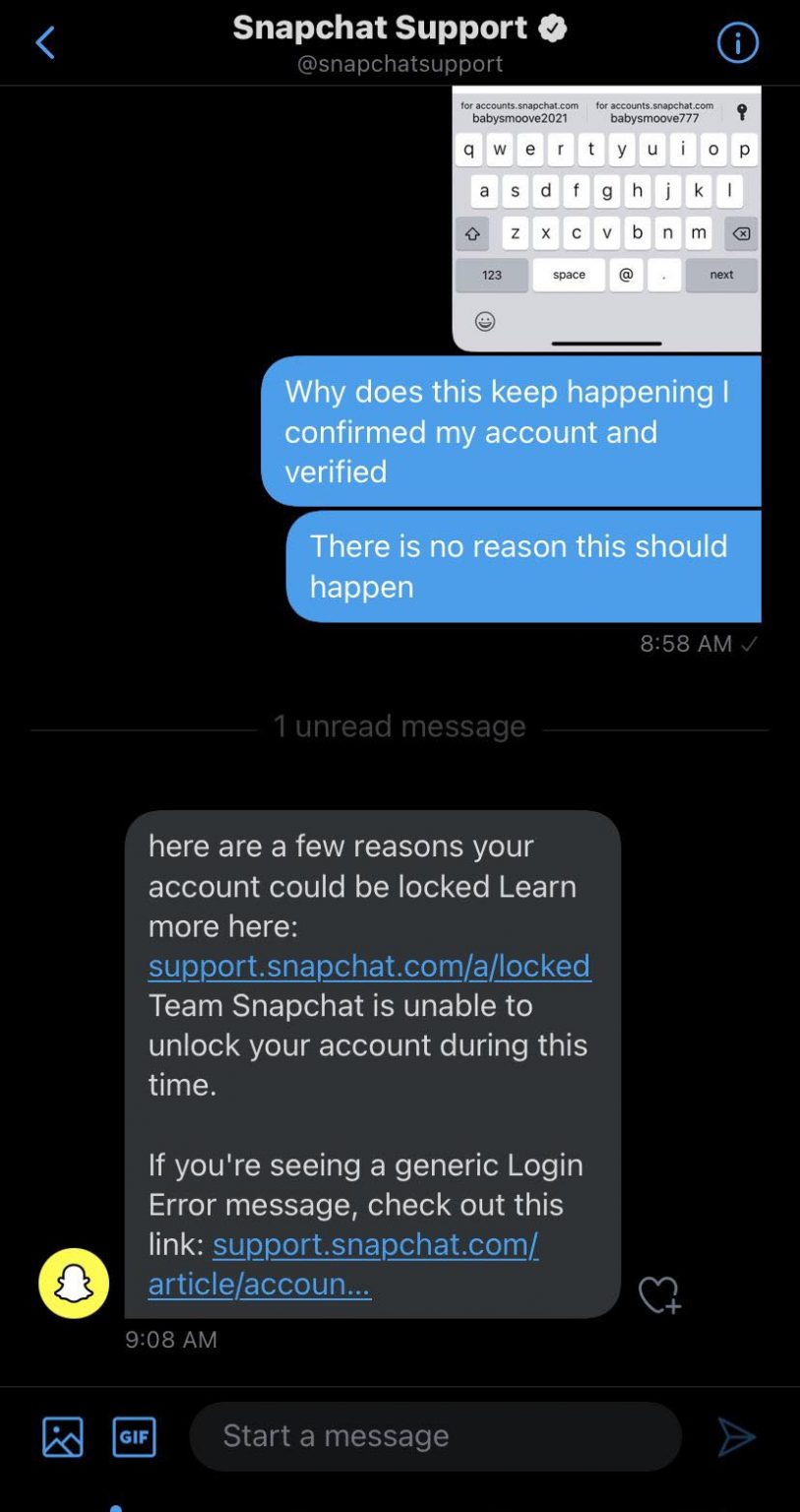 snapchat unlock locked account