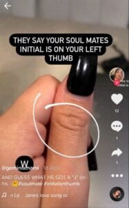 soulmate initial on left thumb filter on instagram