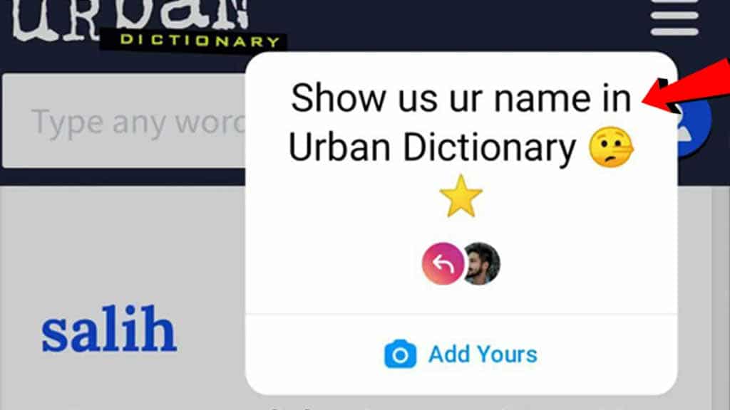 Show us ur name in urban dictionary Instagram chain story